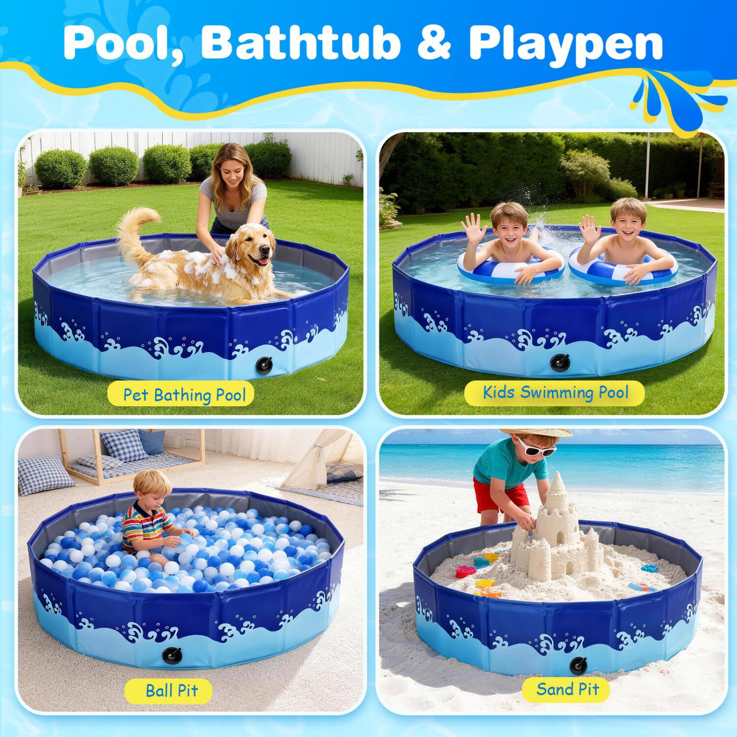 Nobleza Piscina Plegable para Perros &ndash; Ba&ntilde;era Port&aacute;til Antideslizante con Tablero PP, Tejido Oxford 210D Resistente a Ara&ntilde;azos, F&aacute;cil Montaje &ndash; D80 x H20 cm, , large Imagen numero 5