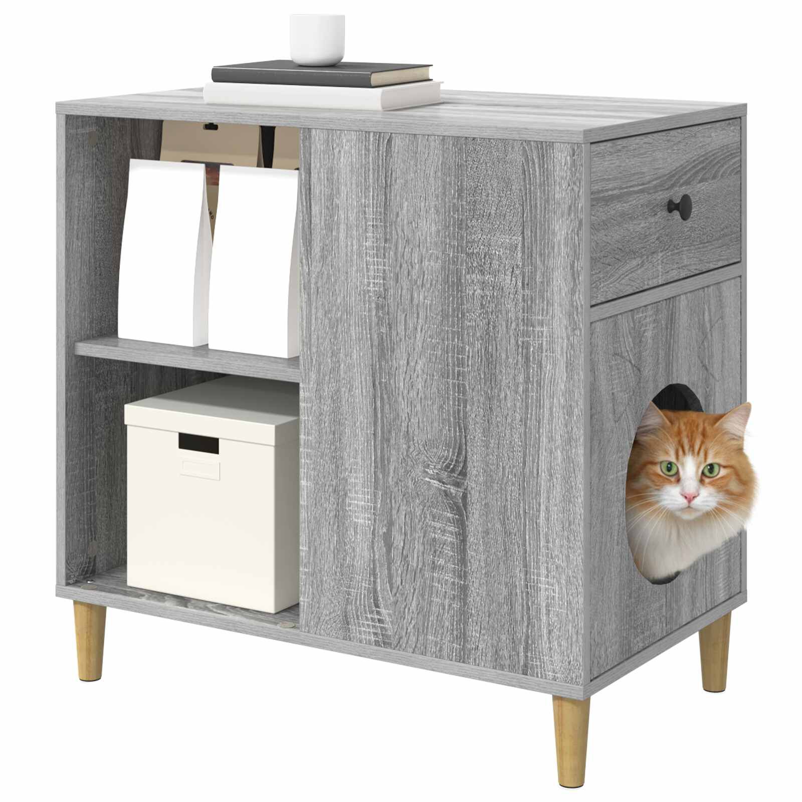 vidaXL Casa para Gatos Gris Sonoma 72 x 42.5 x 70 cm, , large Imagen numero 3