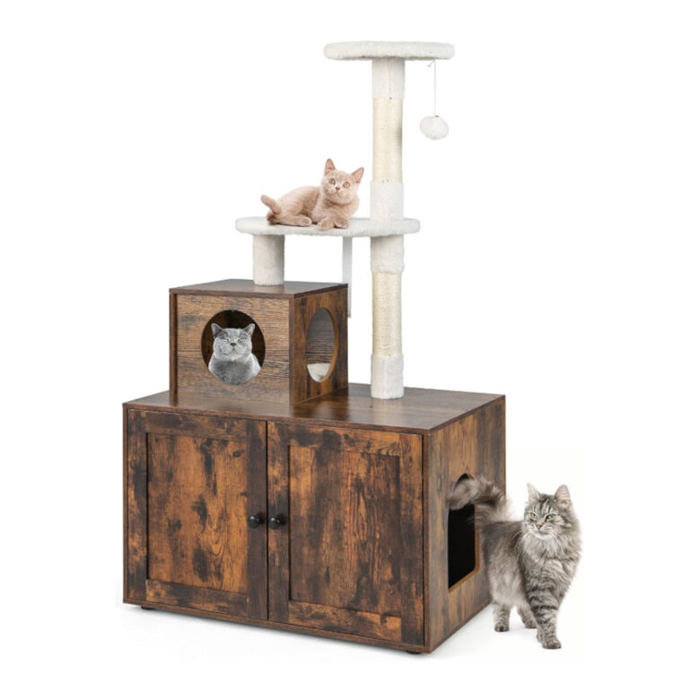 COSTWAY Casa de Madera Todo en 1 con Torre Rascadora para Gatos thumbnail