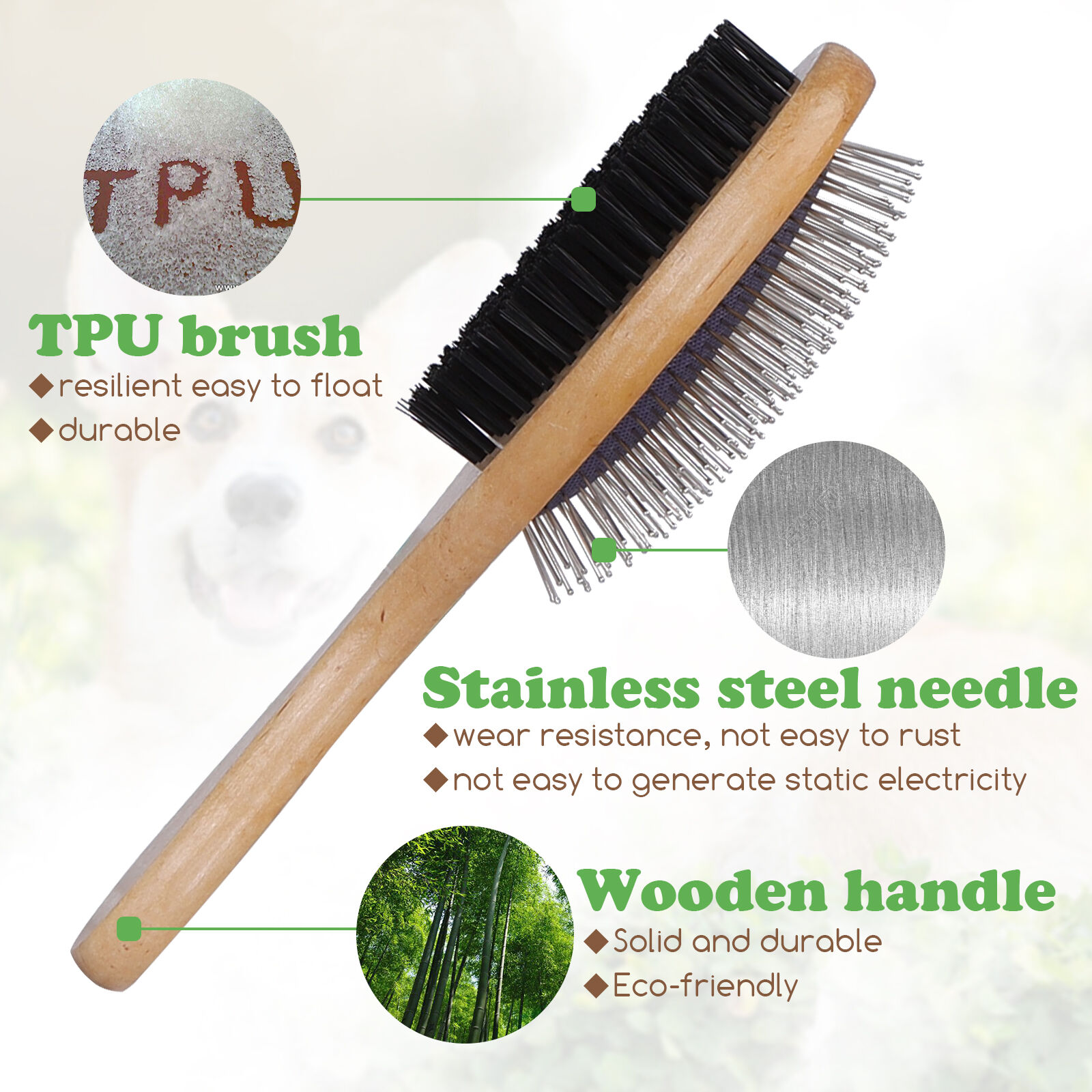 Nobleza Cepillo dual para perros y gatos 2 en 1 Cepillo de Aseo de Doble Cara, Peine Profesional para Mascotas Bamb&uacute;, Cepillo de Peine de Masaje desenredante Cerda para Cabello Largo y Corto, , large Imagen numero 2