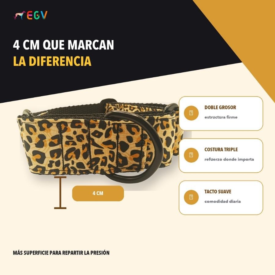 EGV - Collar Martingale 4 cm ancho, Collar galgo hecho a mano en Espa&ntilde;a (Leopardo), , large Imagen numero 4