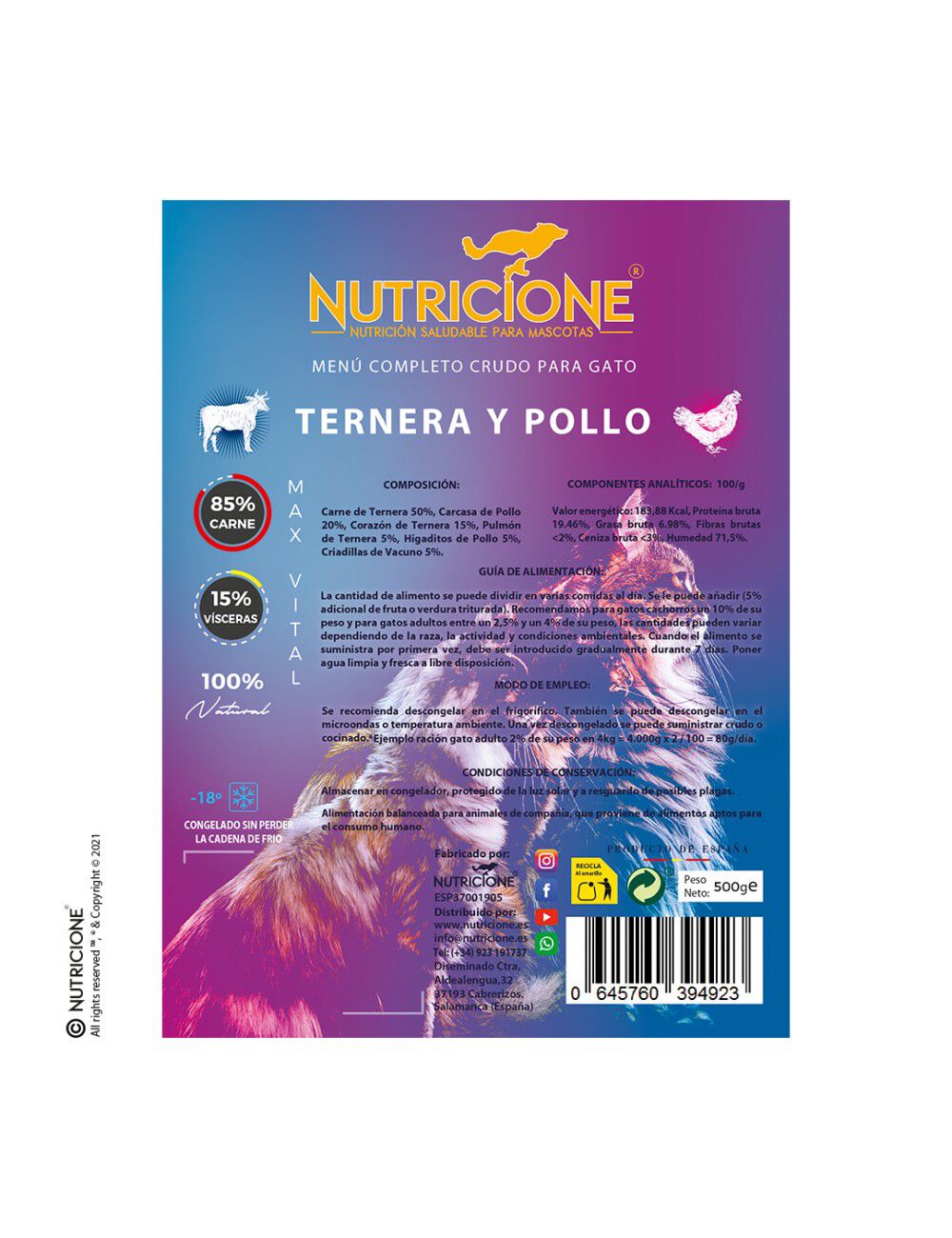 Nutricione menú dieta BARF sabor ternera y pollo para gatos thumbnail