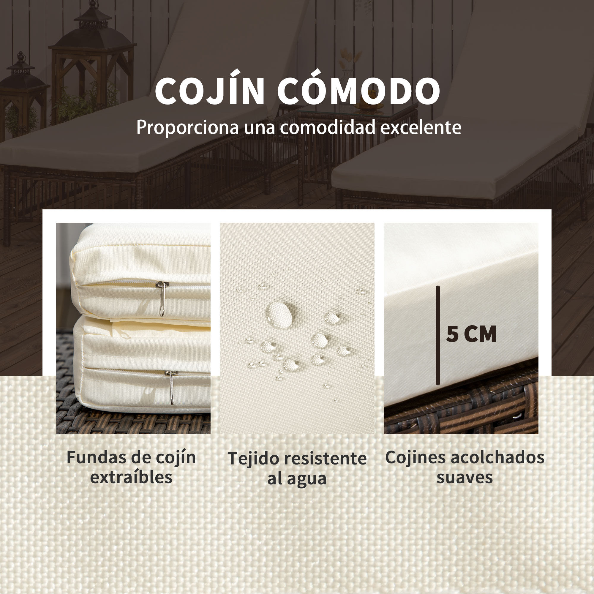 Outsunny Conjunto De 2 Tumbonas De Ratán Con Mesa De Centro Marrón thumbnail