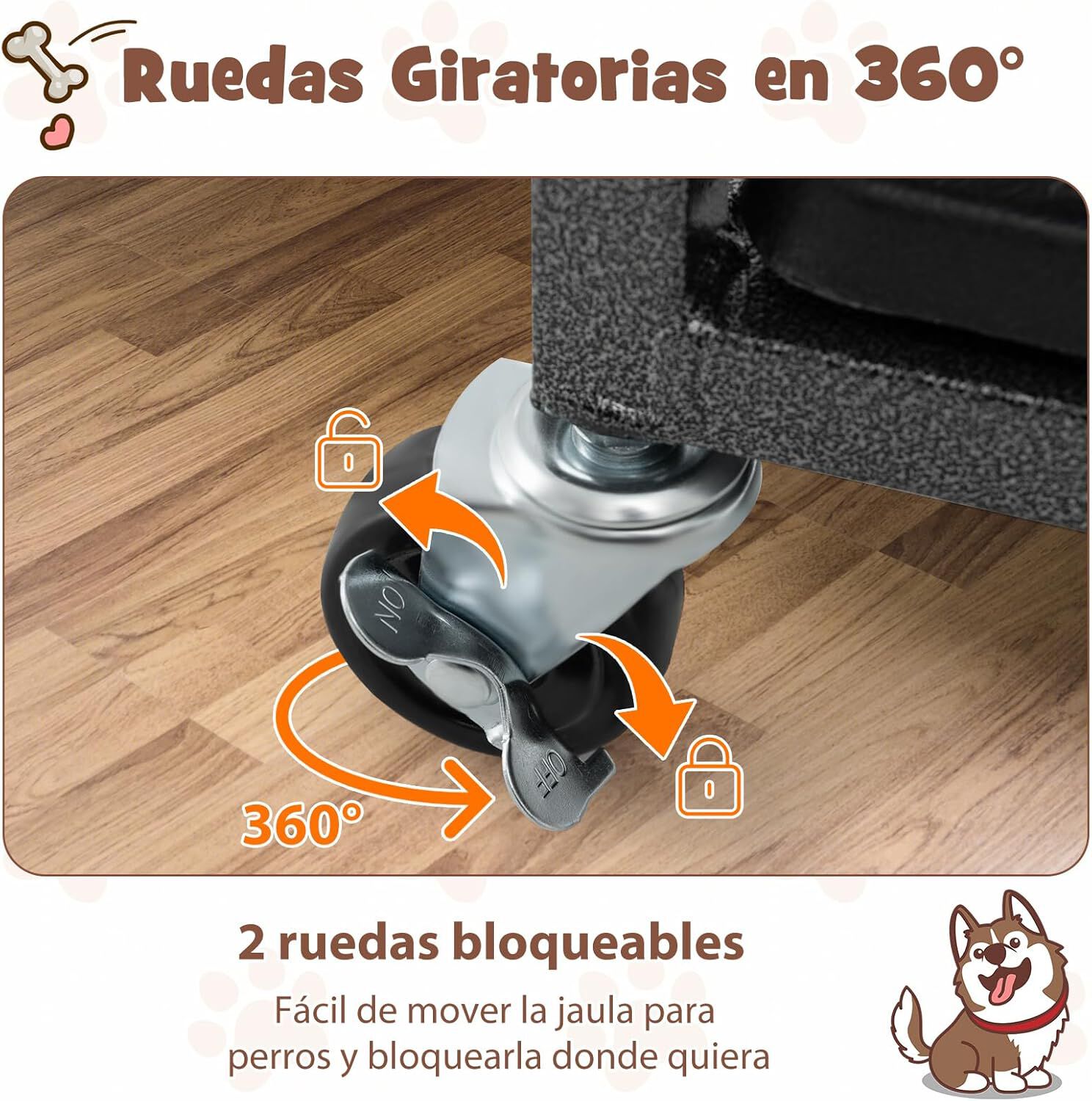 COSTWAY Jaula para Perros Plegable, Jaula para Mascotas de Metal con 2 Puertas, 4 Ruedas Giratorias, Bandeja Extra&iacute;ble, Caja para Perros Port&aacute;til para Interiores y Exteriores (120 x 76 x 90 cm), , large Imagen numero 2