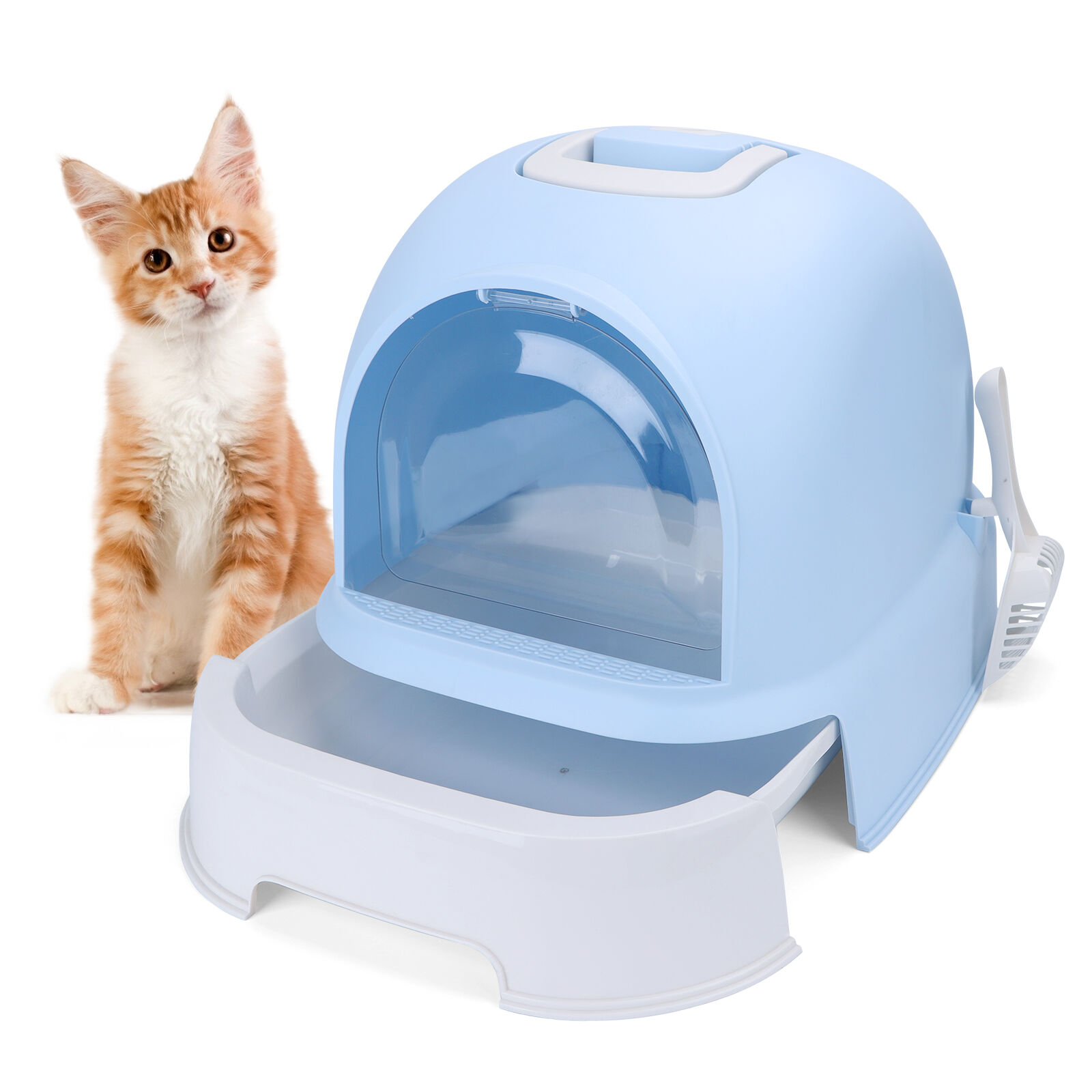 Nobleza - Cajas de Arena para Gatos, Arenero Gatos Cubierto con Cajon, Arenero para Gatos Grande Cerrado, Caja de Arena Cagadero Gato sin Olores con Pala, L52*W42*H38.5CM, Azul, , large Imagen numero 1