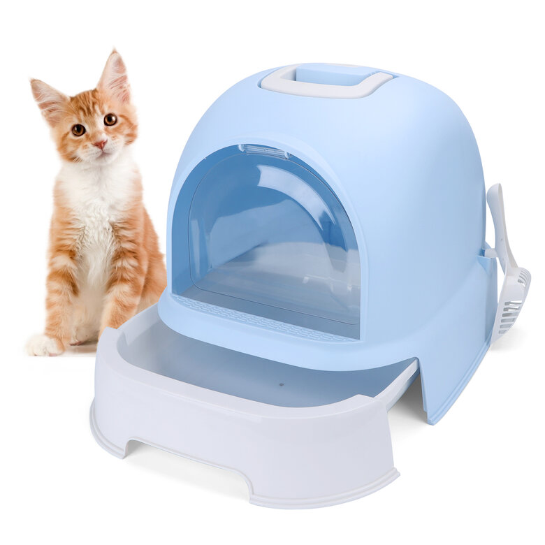 Nobleza - Cajas de Arena para Gatos, Arenero Gatos Cubierto con Cajon, Arenero para Gatos Grande Cerrado, Caja de Arena Cagadero Gato sin Olores con Pala, L52*W42*H38.5CM, Azul