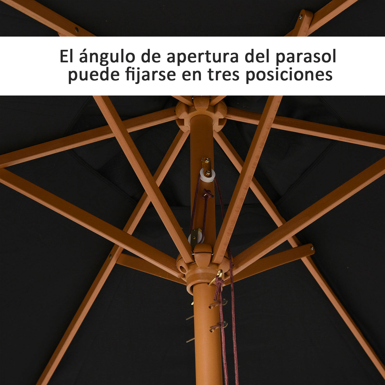 Outsunny Sombrilla Parasol De Madera Para Exterior Negro thumbnail