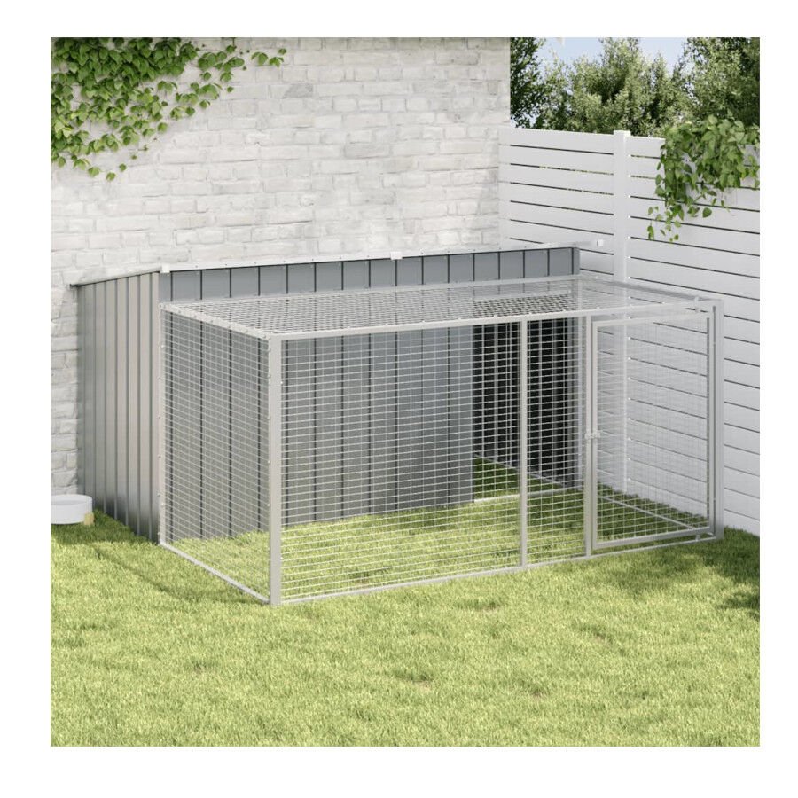 Vidaxl Caseta Con Corral Acero Galvanizado para perros, , large Imagen numero 5