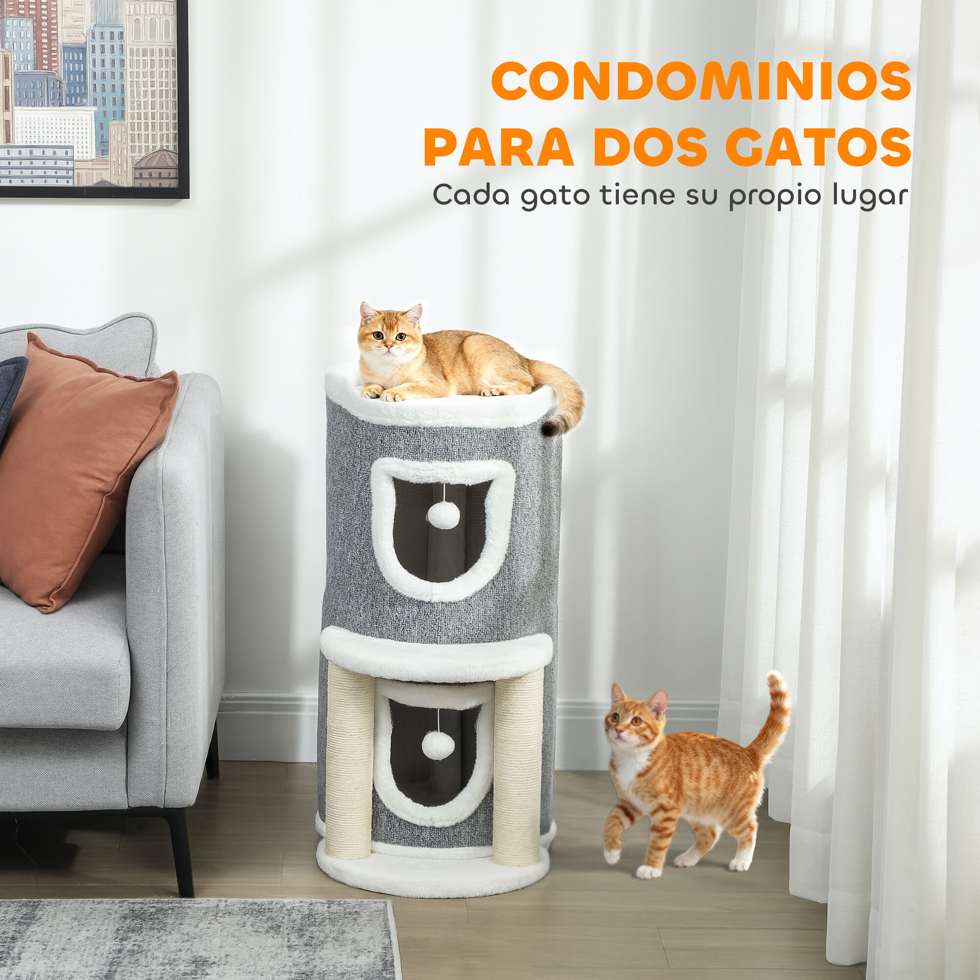 PawHut &Aacute;rbol para Gatos Gris, , large Imagen numero 5