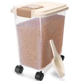 Nobleza Contenedor de Pienso para Mascotas 40L, con Ruedas, Tapa Abatible, Cuchara y Marcador de Fecha, Caja Hermética Transparente para Perros y Gatos