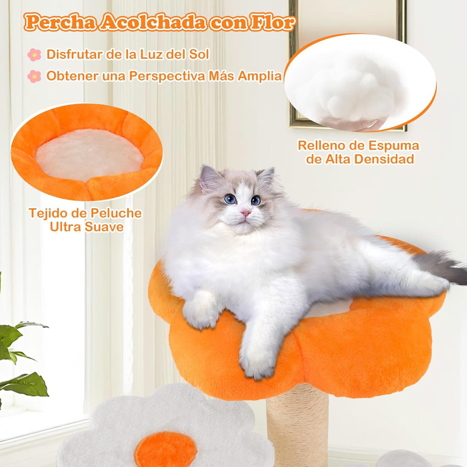 COSTWAY &Aacute;rbol para Gatos en Forma de Flores, Altura 90 cm, &Aacute;rbol Rascador para Gatos con Cama de Felpa, 4 Postes de Rascado de Sisal, 5 Plataformas a Varios Niveles, Torre Gato para Saltar, Dormir, , large Imagen numero 3