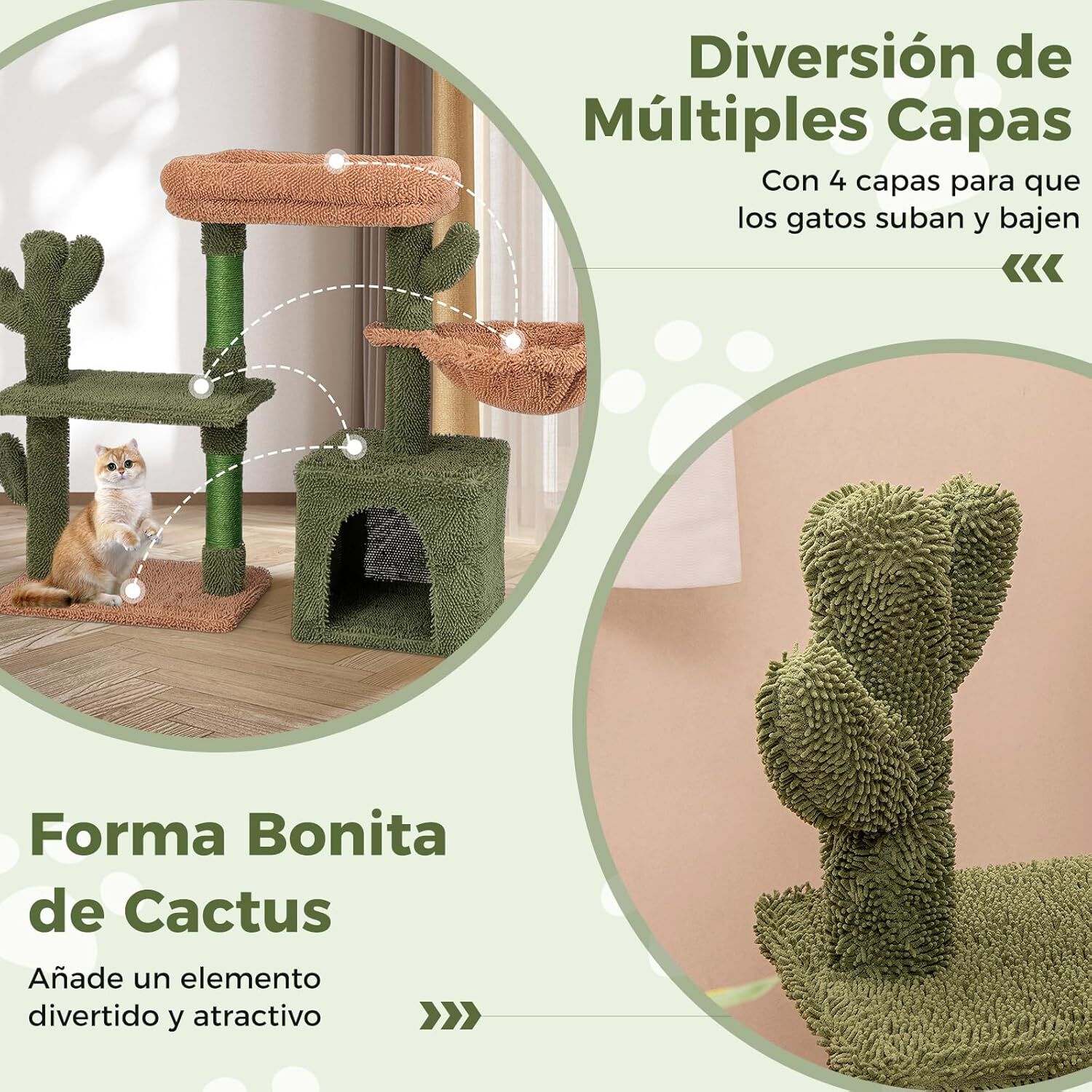 COSTWAY Árbol para Gatos con Diseño de Cactus Verde y Hamaca para gatos thumbnail