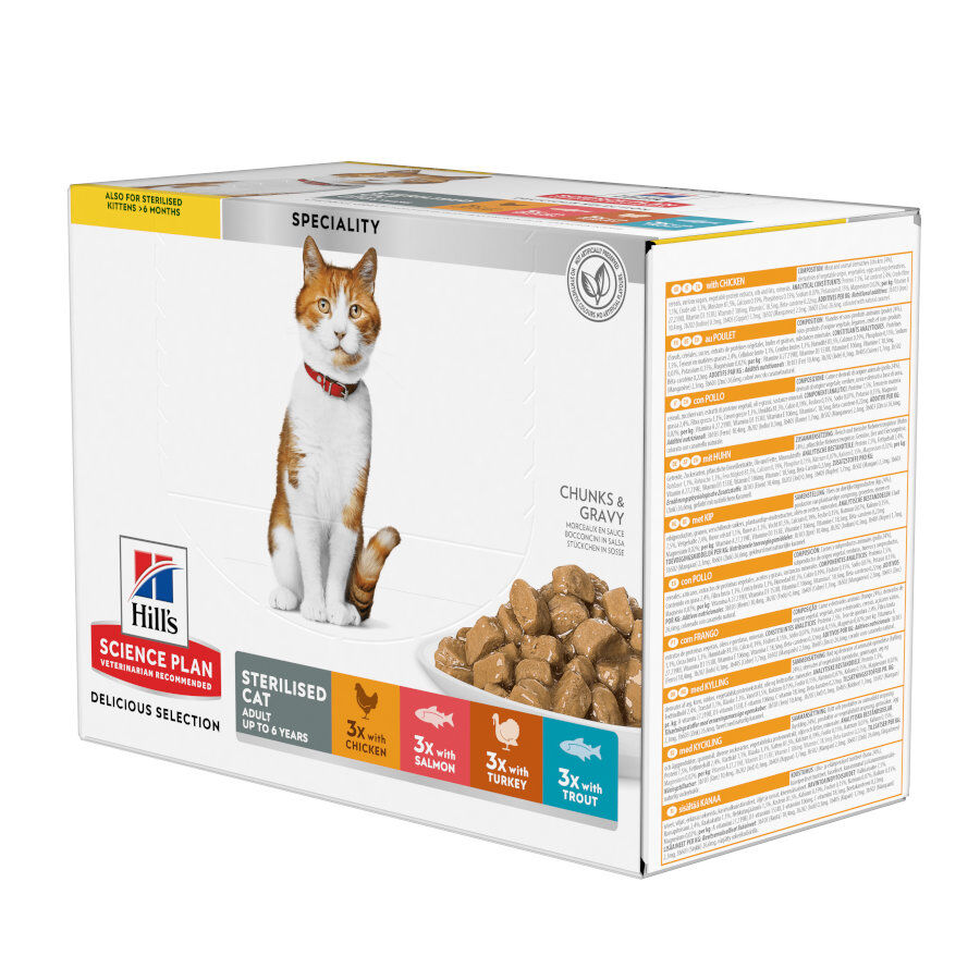 24 sobres x 85 g Hill's Science Plan Sterilised Carne y Pescado sobre para gatos ¡Pack ahorro!