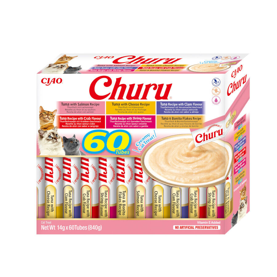 60 sobres x 14 g Churu Variedades de At&uacute;n Snack L&iacute;quido para gatos, , large Imagen numero 1