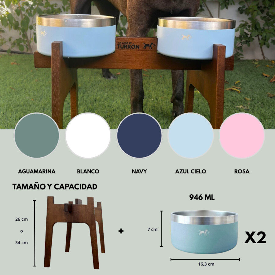 Comedero Alto Doble para Perros y Gatos | Dise&ntilde;o Ergon&oacute;mico, 2 Alturas Disponibles, Antideslizante y Varios Colores - La Casa de Turr&oacute;n, , large Imagen numero 2