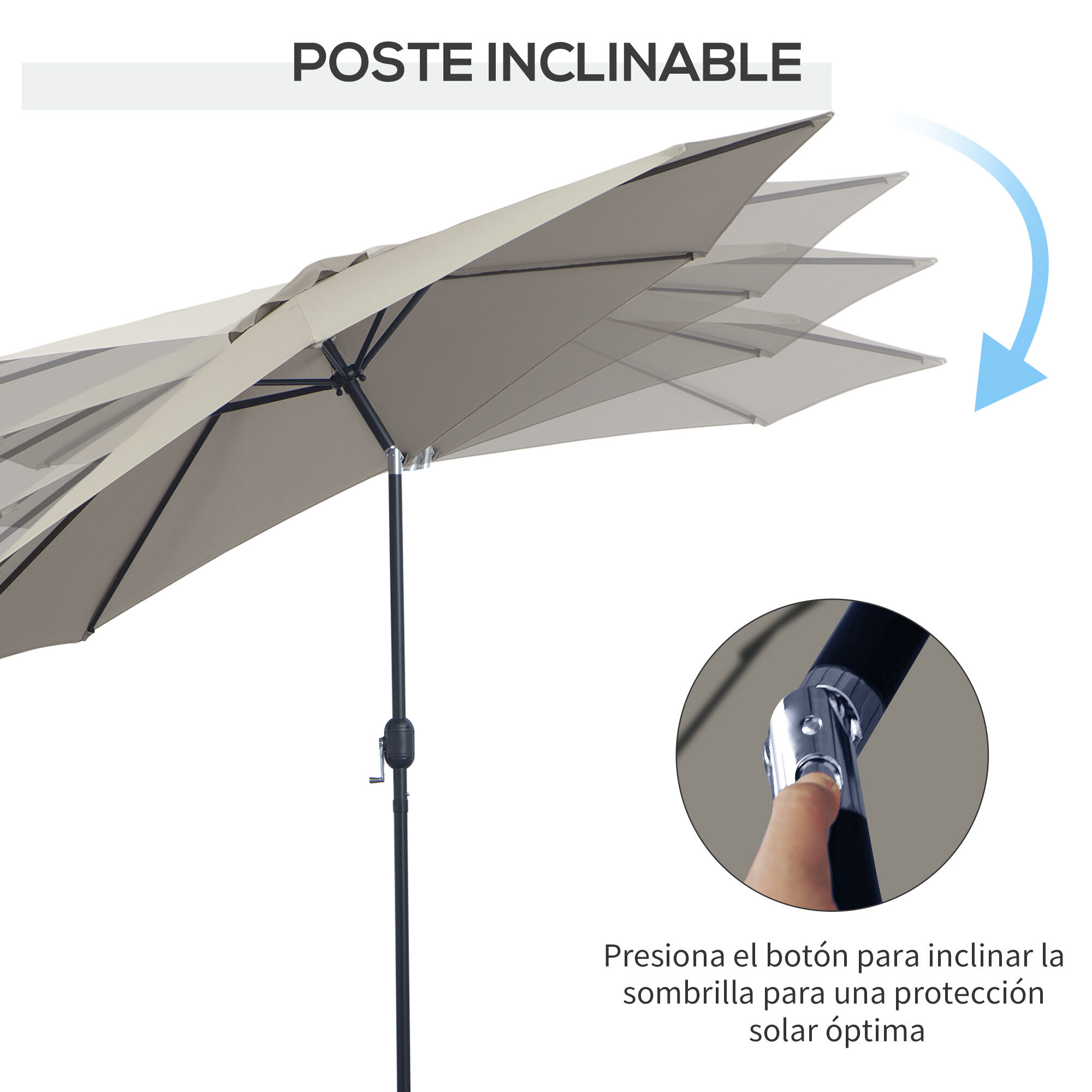 Outsunny Sombrilla de Jard&iacute;n &Oslash;295x250 cm con Manivela Parasol Exterior con Mecanismo de Inclinaci&oacute;n y Poste Desmontable de Metal para Terraza Piscina Patio Gris Claro, , large Imagen numero 4