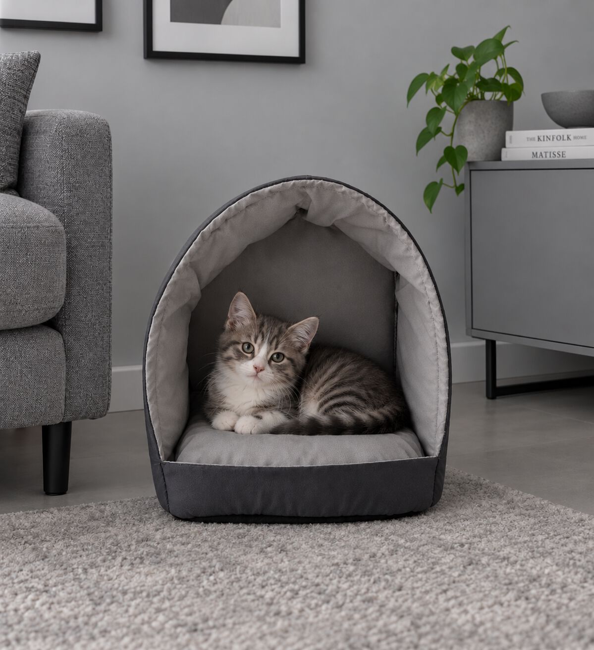 CASETA PARA GATO EN FORMATO TUNEL COM ALMOHADA INTERIOR INCLU&Iacute;DA GRIZ, , large Imagen numero 2