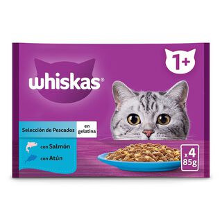 Whiskas Salmón y Atún Gelatina en Bolsita para Gatos Adultos - Multipack