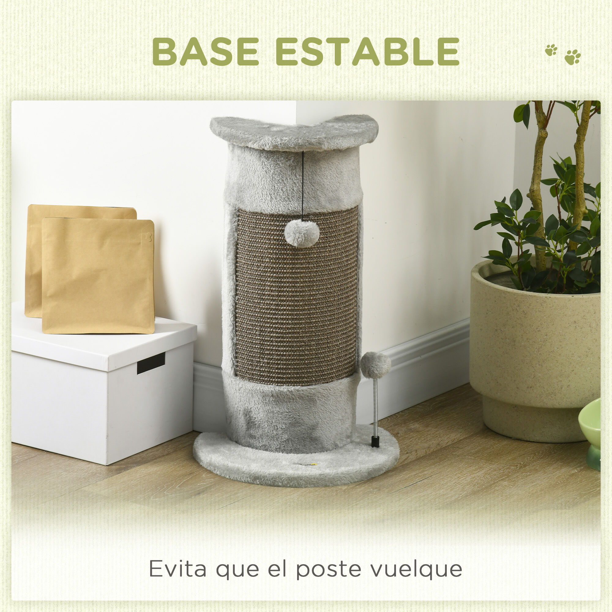 PawHut Poste Rascador para Gatos 58 cm Rascador para Gatos Ara&ntilde;ador para Gatos con Poste de Sisal y Bolas Colgantes 34x25,5x58 cm Gris, , large Imagen numero 5