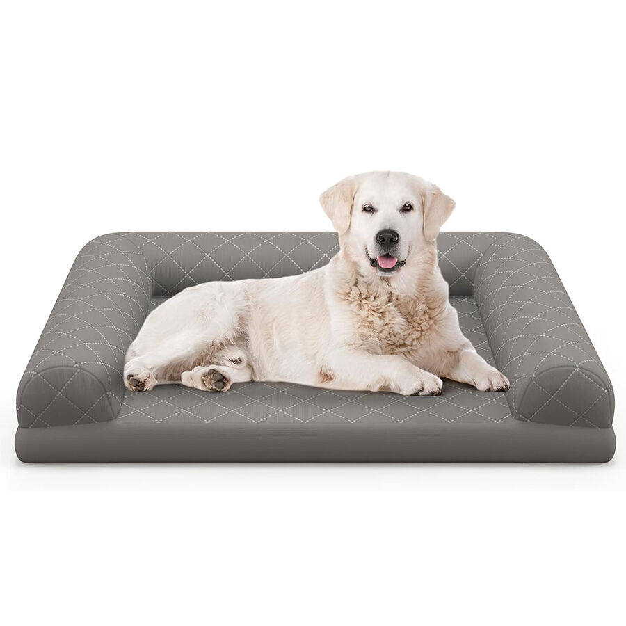 COSTWAY Cama Perros Medianos y Peque&ntilde;os, 90x69x18 cm, Cama Ortop&eacute;dica para Perros con Espuma de Huevo y Coj&iacute;n de 3 Lados, Base Antideslizante, Sof&aacute; para Mascotas, Desenfundable y Lavable (Gris), , large Imagen numero 1