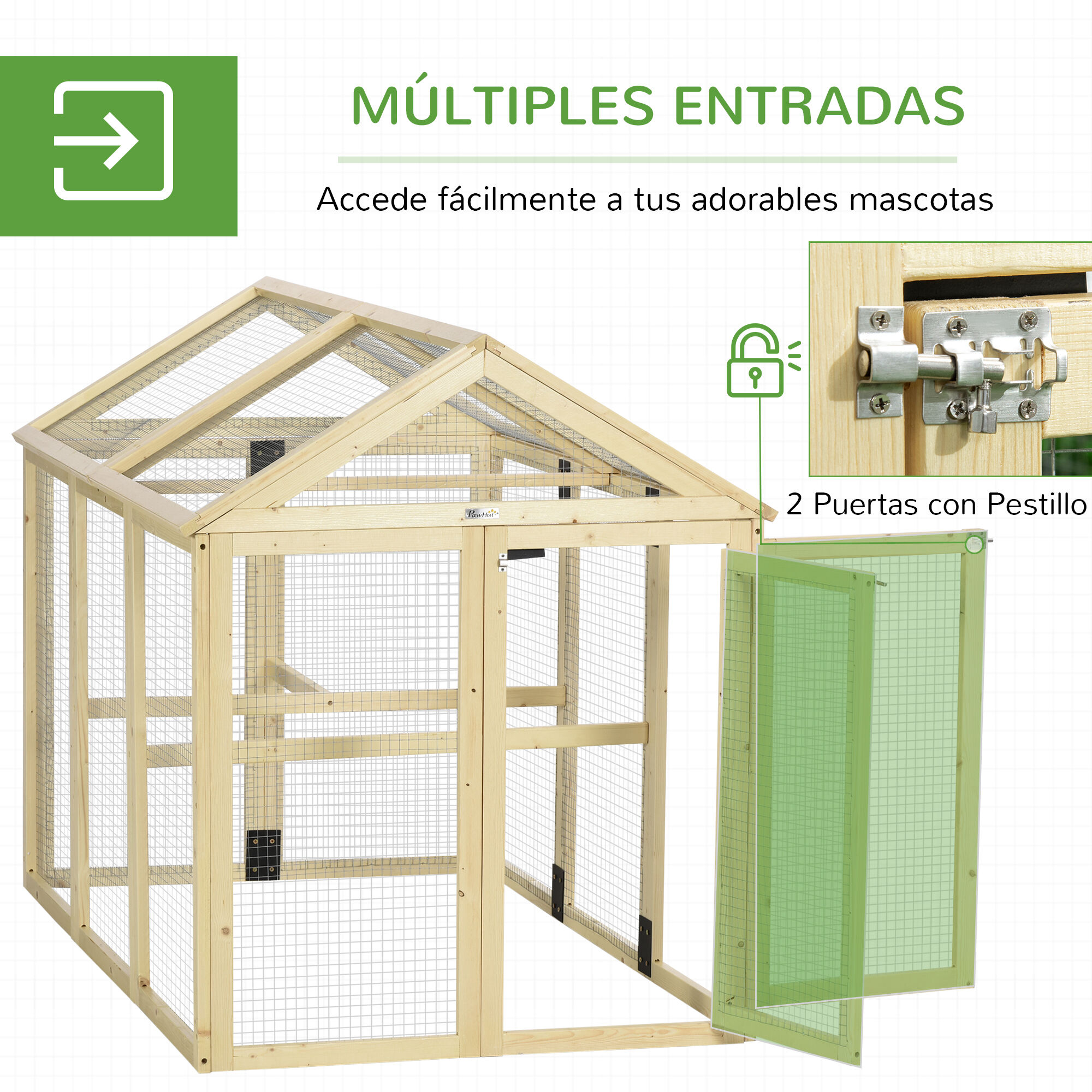 PawHut Gallinero para Exterior, 140x88,5x106 cm, Gallinero de Madera para 1-3 Gallinas con 3 Perchas y 2 Puertas con Cierre, para Gallinas, Conejos, Patos, Madera Natural, , large Imagen numero 5