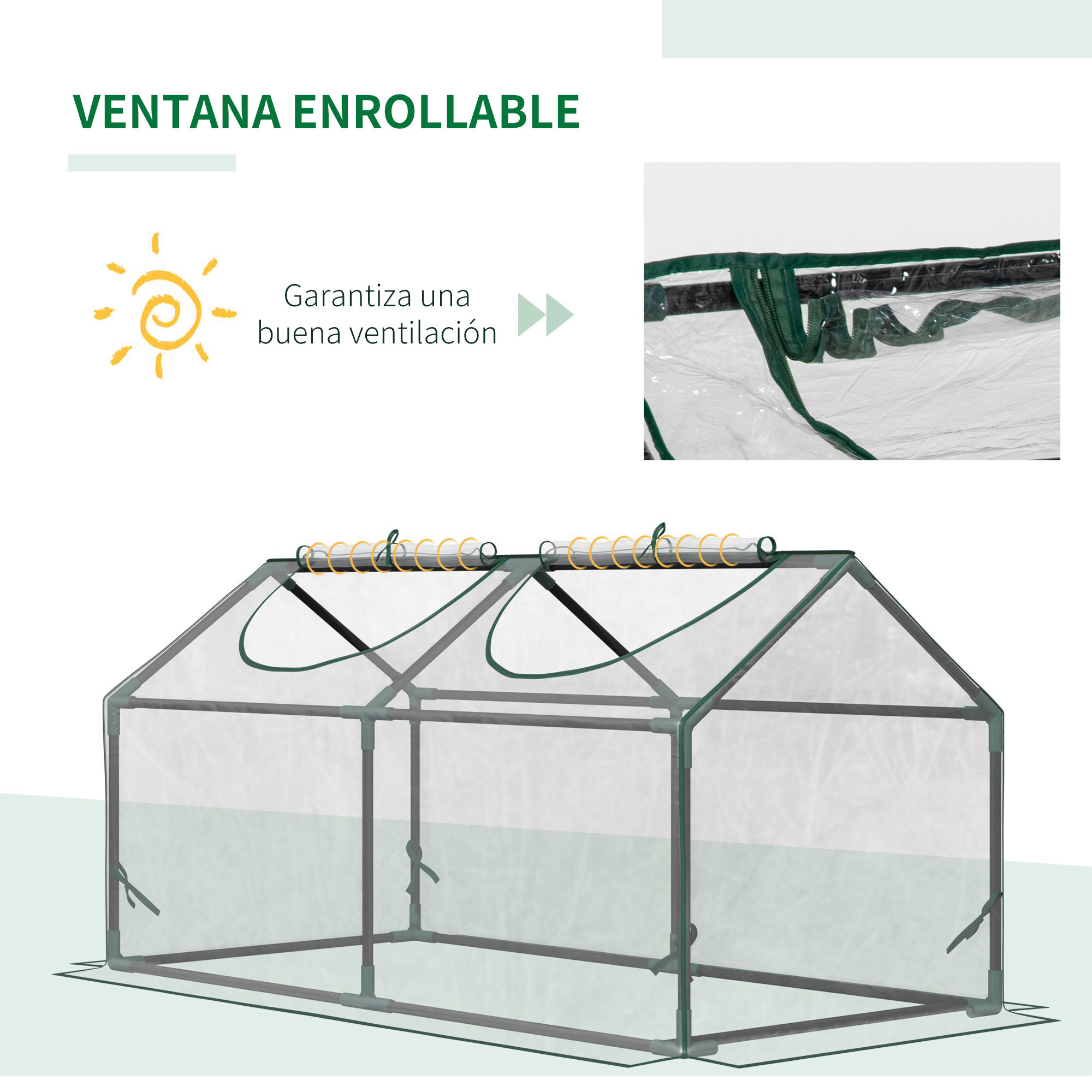 Outsunny Invernadero de Terraza 120x60x60 cm Caseta de Jard&iacute;n Acero con 2 Ventanas Enrollables Vivero Casero para Cultivo de Plantas Verduras Flores Transparente, , large Imagen numero 5