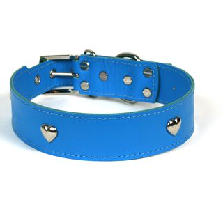 LGMCAN Collar de Piel Azul Celeste con Corazones para perros
