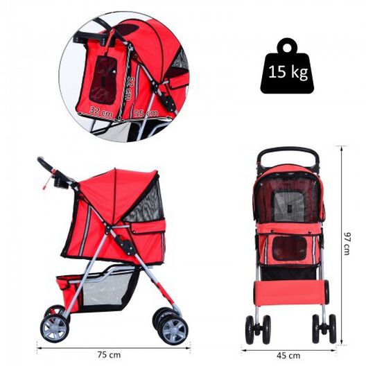 Cochecito plegable 360º PawHut para macotas color Rojo, , large image number null