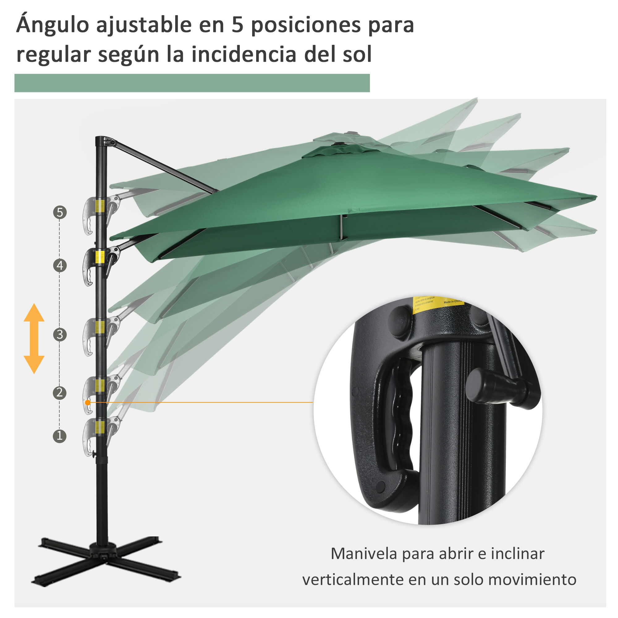 Outsunny Sombrilla de Jard&iacute;n Verde, , large Imagen numero 5