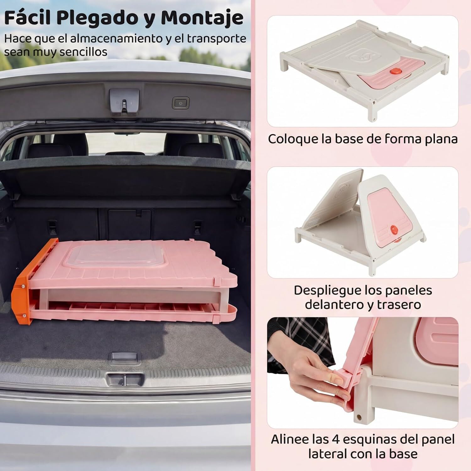COSTWAY Caseta Perros para Exterior, Casa Plegable de Pl&aacute;stico para Perros con Puerta de Solapa Bloqueable, Ventanas, Base Elevada, Refugio Port&aacute;til Impermeable para Mascotas, 72 x 60 x 68 cm (Rosa), , large Imagen numero 4