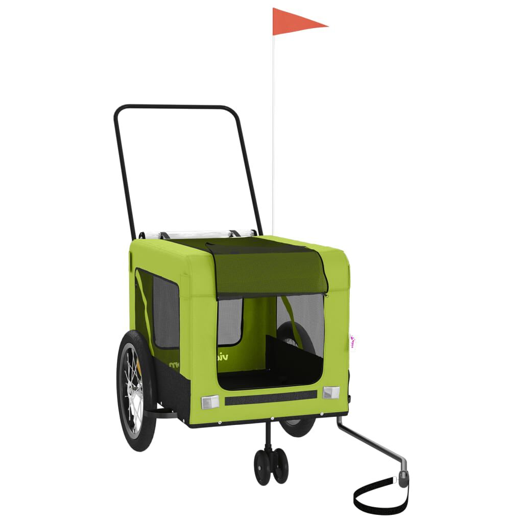 vidaXL Remolque de bicicleta mascotas hierro tela Oxford verde negro, , large Imagen numero 2