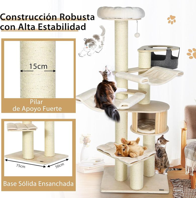 COSTWAY Árbol de Múltiples Niveles con Condominio de Madera y Hamacas para gatos thumbnail