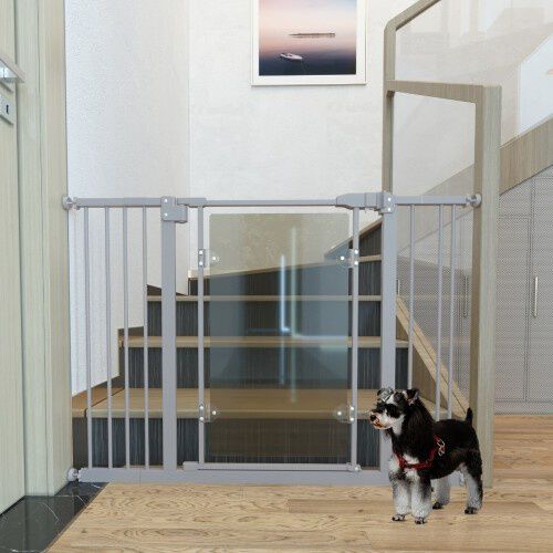 PawHut barrera de seguridad extensible para escaleras gris para perros, , large Imagen numero 2