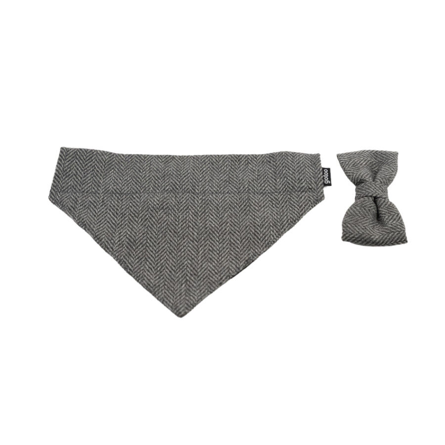 Gotoo Set Bandana y Pajarita espiga gris para perros, , large Imagen numero 1