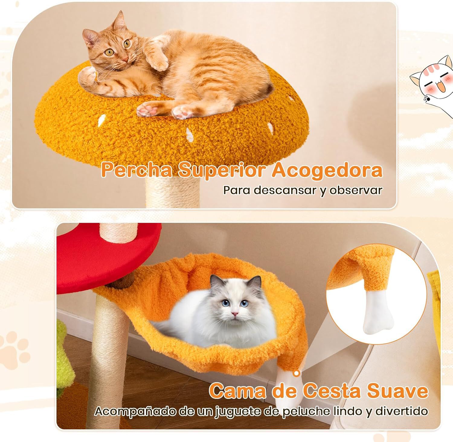 COSTWAY &Aacute;rbol Rascador para Gatos Moderno, 177 cm Rascador para Gatos con M&uacute;ltiples Plataformas, Hamaca, Condominio, Postes de Sisal, Tela de Felpa, Juguete Colgante, Torre Gato, Tema de Hamburguesa, , large Imagen numero 3