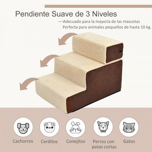 Escalera para gatos PawHut de 3 pelda&ntilde;os color Marr&oacute;n y beige, , large Imagen numero 5