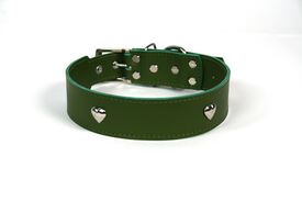 LGMCAN Collar de Piel Verde con Corazones para perros