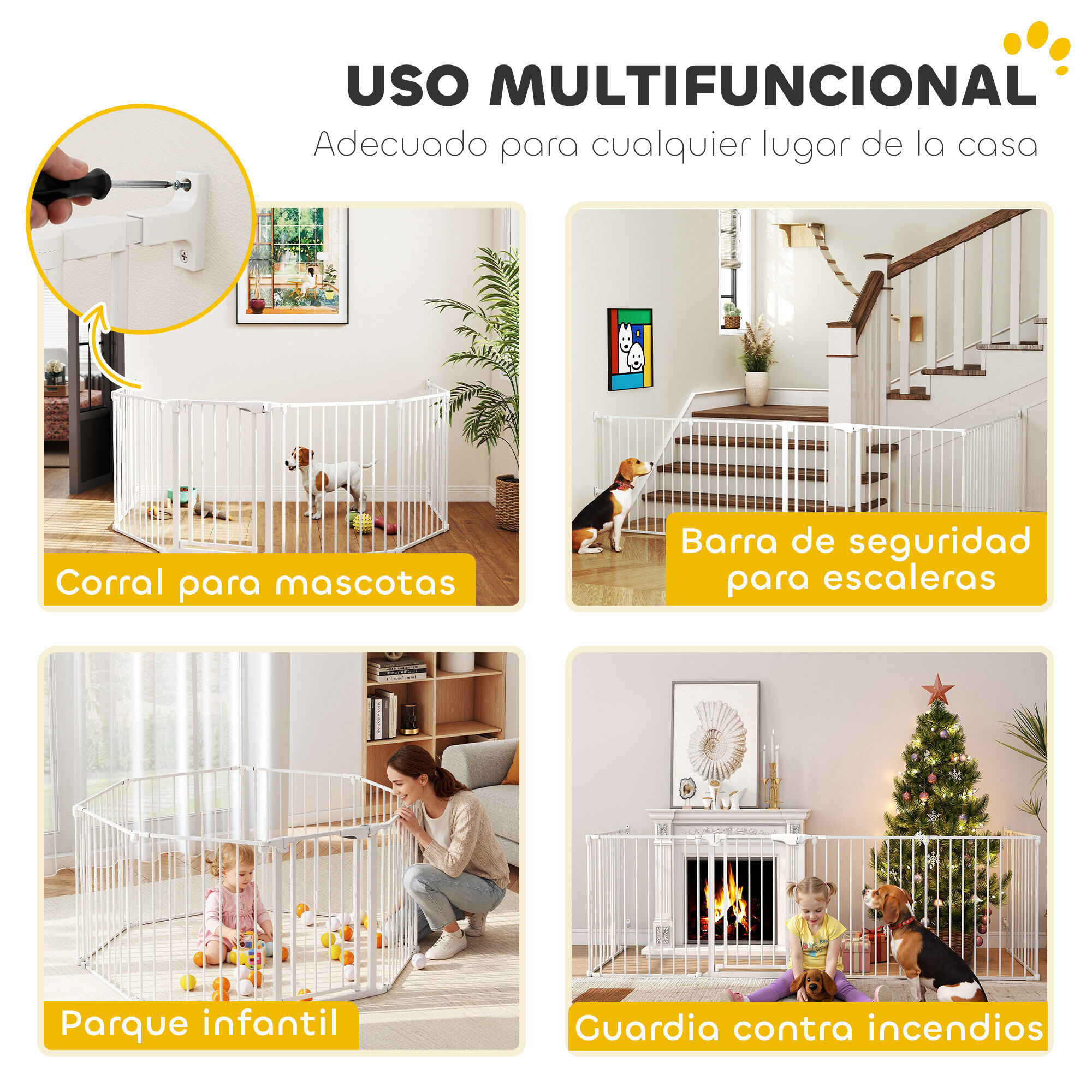 PawHut Barrera para Mascotas Blanco thumbnail