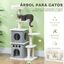 PawHut Árbol Rascador para Gatos 126 cm Torre para Gatos Rascador para Gatos con Nidos Plataformas Bolas Colgantes y Postes de Sisal Crema, , large indicador imagen numero 4