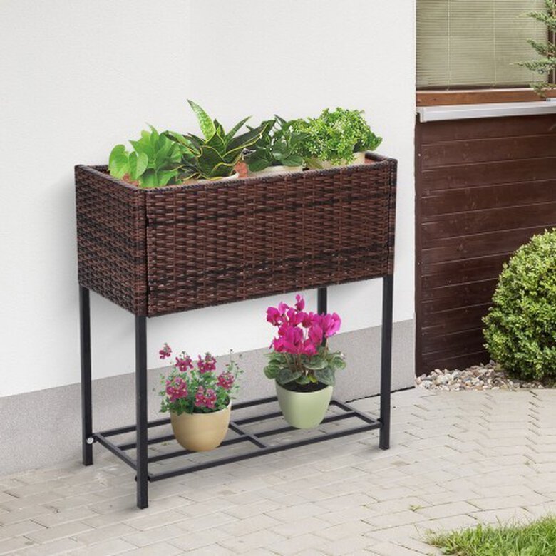 Jardinera rectangular Outsunny para balcón color Marrón, , large image number null