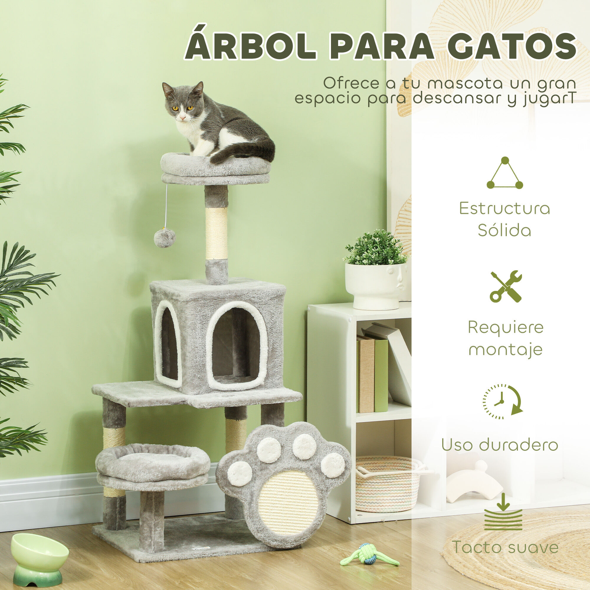 PawHut Árbol Rascador gris claro para Gatos thumbnail
