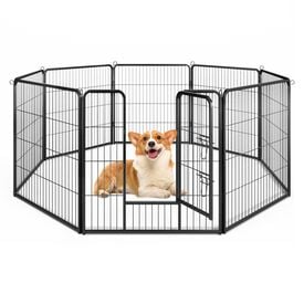 COSTWAY Parque Plegable de Metal Negro para Perros y Gatos