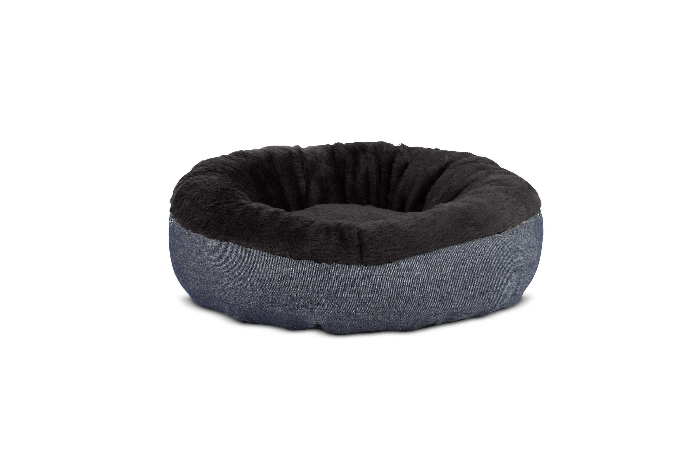Gauty Cama Redonda para Perros y Gatos  Denim y pelo - Azul y negro, , large Imagen numero 1