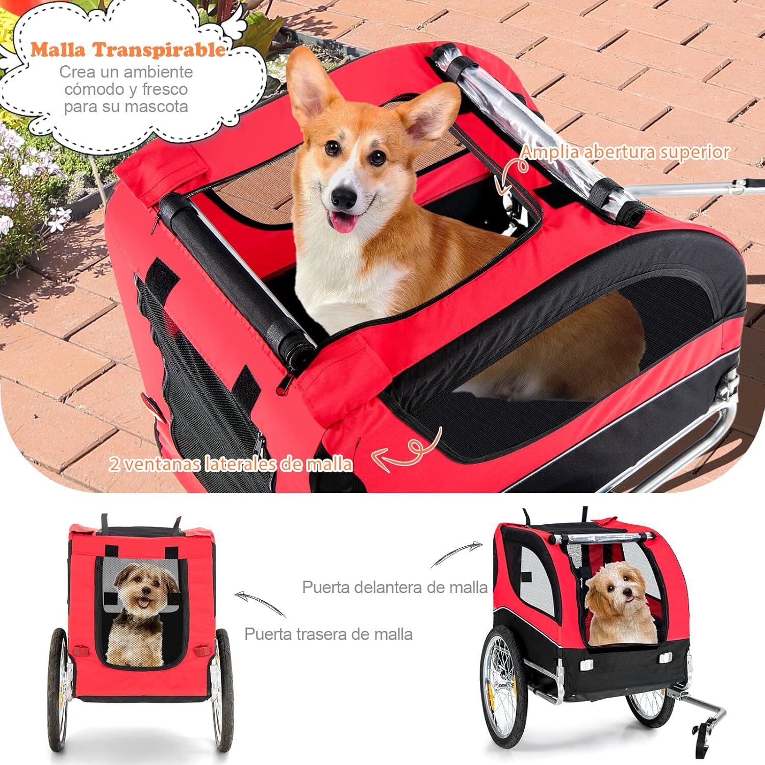 Costway Remolque Bicicleta Rojo para perros thumbnail