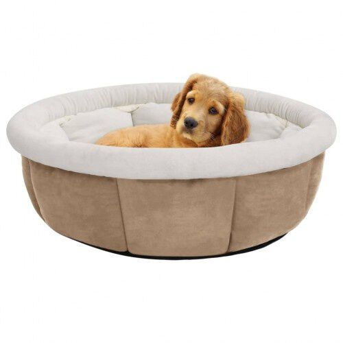 Vidaxl cuna redonda con coj&iacute;n beige para mascotas, , large Imagen numero 3