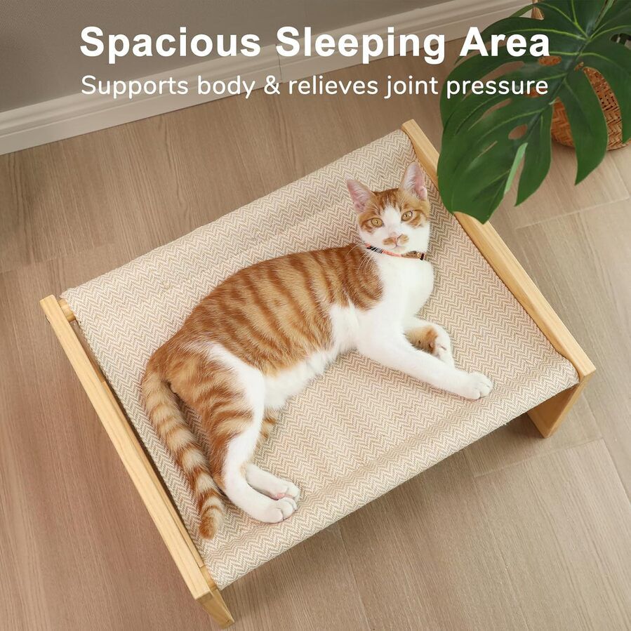 Hamaca Elevada de Pared para Gatos FUKUMARU &ndash; Cama Suspendida de Tela con Estructura de Madera, C&oacute;moda y Ahorra Espacio, , large Imagen numero 2
