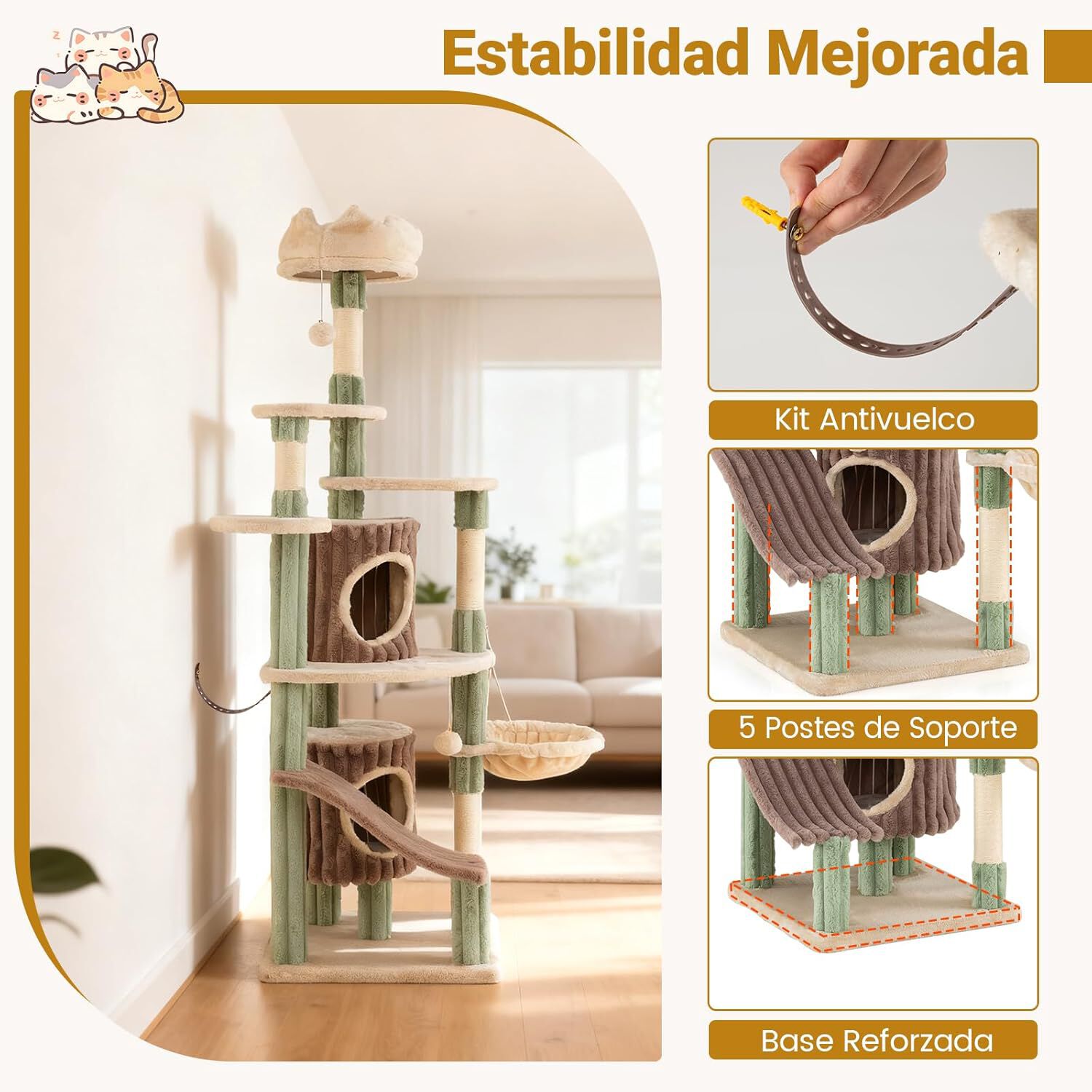 COSTWAY 163 cm &Aacute;rbol Rascador para Gatos, Torre Rascador para Gatitos con M&uacute;ltiples Plataformas Acolchadas, 2 Condos, Poste de Sisal, Bolas Colgantes, Centro de Actividades para Hogar con Varios Gatos, , large Imagen numero 3