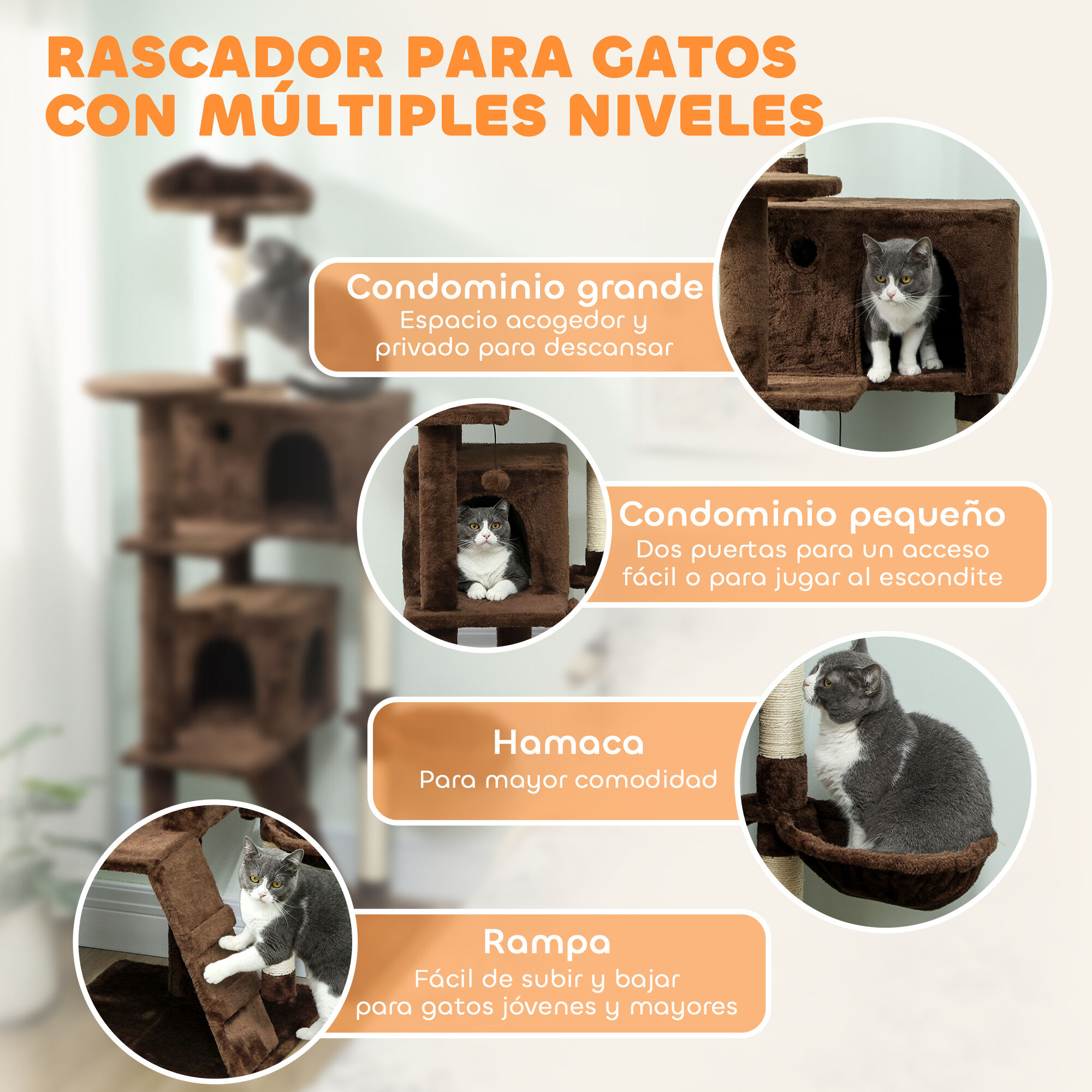 PawHut &Aacute;rbol para Gatos Marr&oacute;n, , large Imagen numero 9