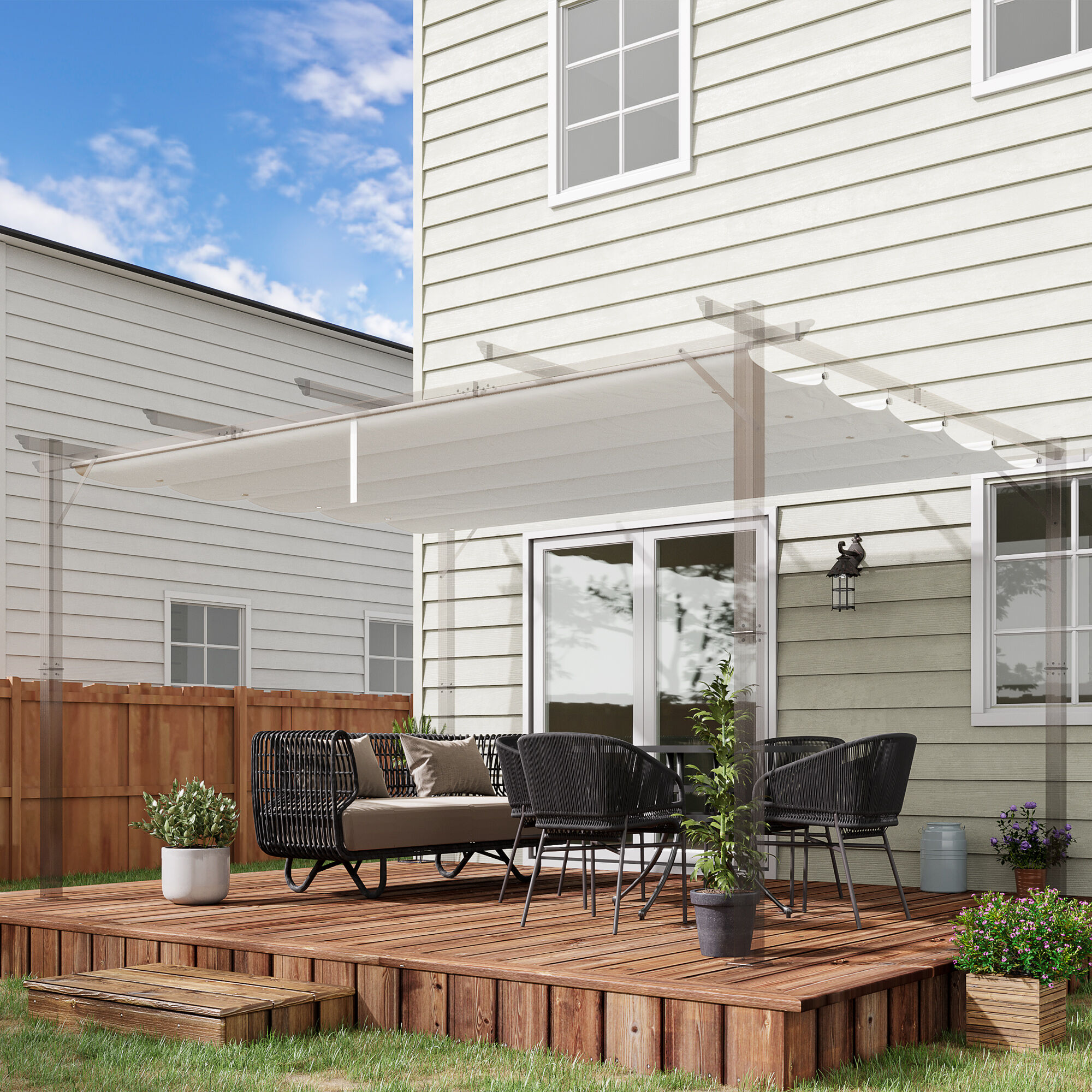 Outsunny Techo de P&eacute;rgola 3,5x2,5 m Techo de Repuesto Retr&aacute;ctil para Sombrilla Toldo de Tela para Cenador Jard&iacute;n con 10 Orificios de Drenaje Crema, , large Imagen numero 2