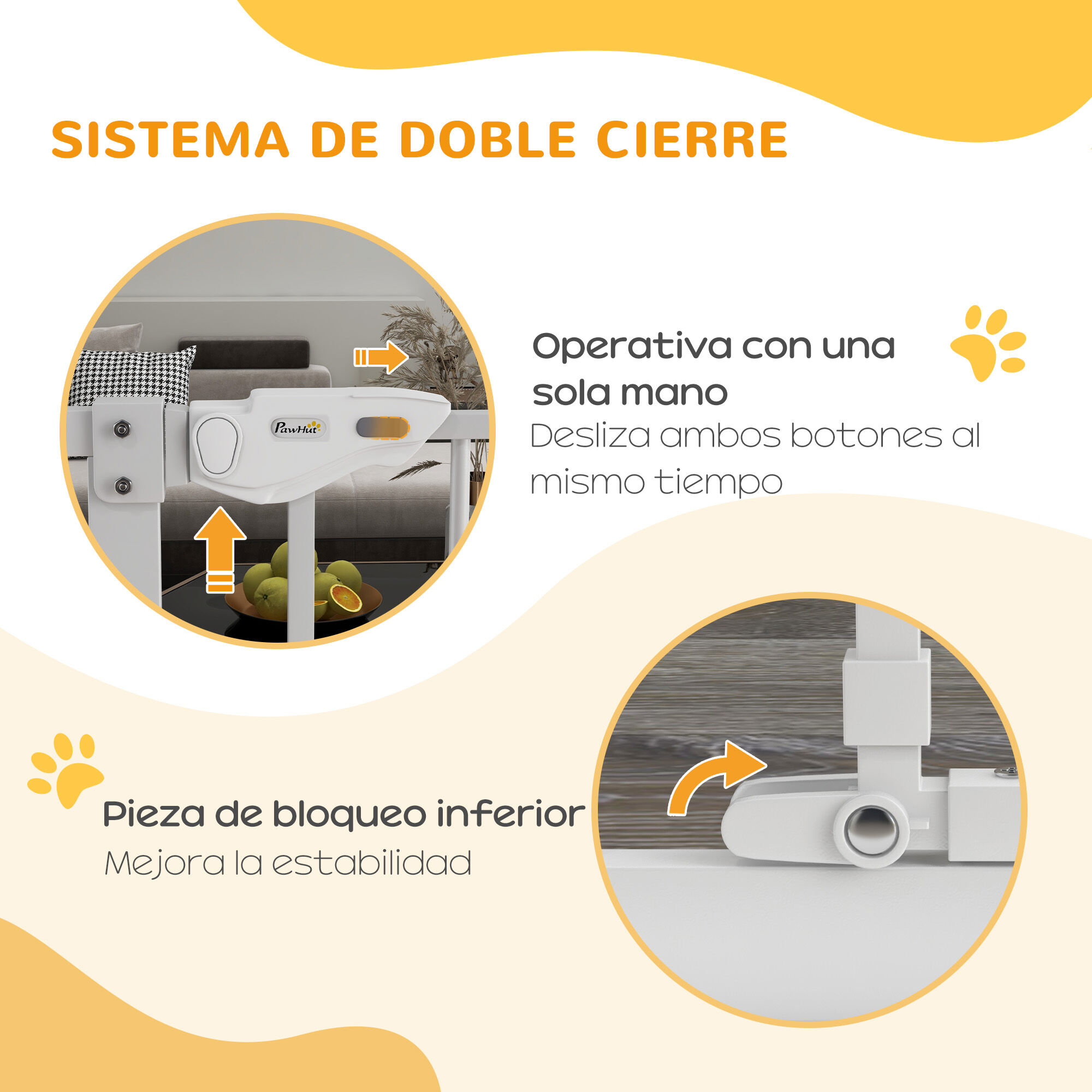 PawHut Barrera de Seguridad para Perros con 1 Puerta Peque&ntilde;a Barrera para Mascotas Extensible con Cierre Autom&aacute;tico y Sistema de Doble Bloqueo para Puerta Pasillo Escalera 74-101x104,1 cm Blanco, , large Imagen numero 4